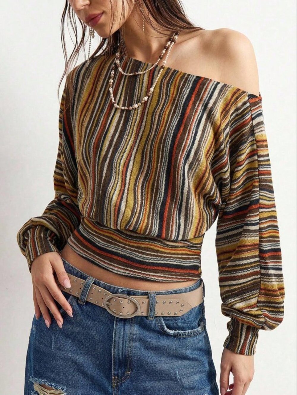 Multicolor Casual Women's Striped Knit T-Shirt